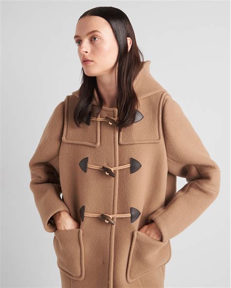 duffle coat prada|Camel Brown Long Velour Duffle Coat .